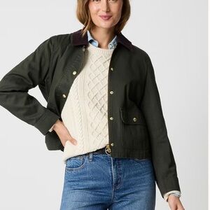 J. Crew Olive Utility Jacket with Brown Corduroy Collar